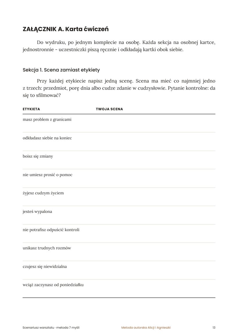 sekcja 1 - sceny zamiast etykiet